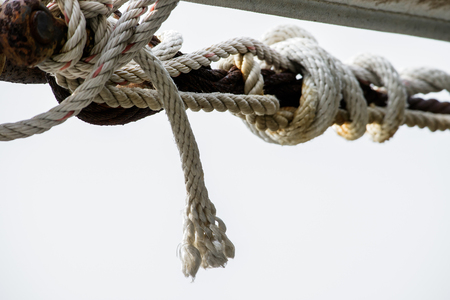 The spiral manila rope roll in close up shot.