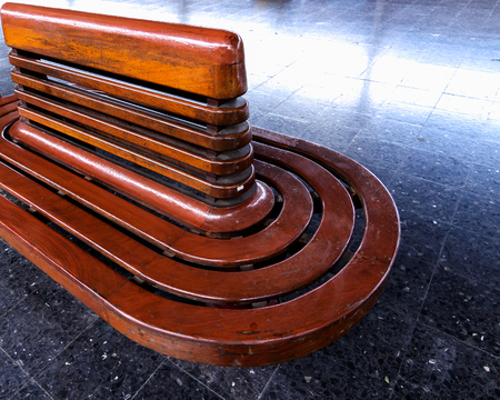 Vintage wooden bench at railway platform, The old style seating.の写真素材