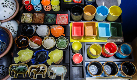 The antique pottery ceramic display at ceramic shop for gift and souvenir.の写真素材