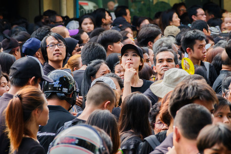 Bangkok, Thailand - October 22, 2016 : Thai people  and foreigner crowd in funeral of of His Majesty King Bhumibol Adulyadej.のeditorial素材