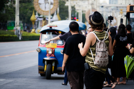 Bangkok, Thailand - October 22, 2016 : Thai people  and foreigner crowd in funeral of of His Majesty King Bhumibol Adulyadej.のeditorial素材