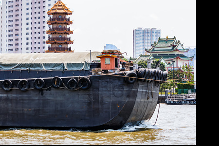 Bangkok,Thailand - March 13, 2016 : The Importance of business logistics, Ship and tugboat  along Chao Phraya River, Bangkok.のeditorial素材
