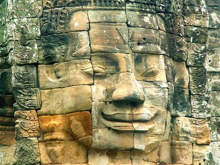 Stone face in Bayon temple, Angkor, Cambodiaの写真素材