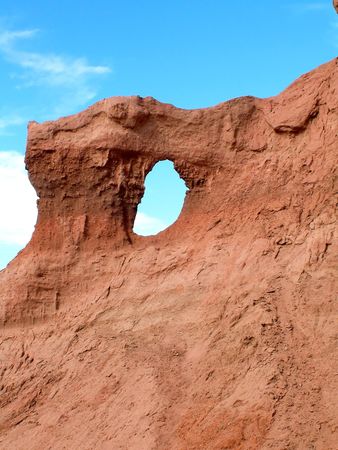 A natural window in a rock near Cafayate, Argentinaの写真素材