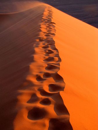 Orange sand dunes on  Namibian desert