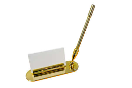 Office accessories, pen and card holder in goldの写真素材