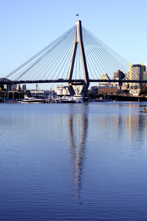 Anzac Bridge, Water Reflection, Sydney, Australia: ANZAC Bridge is the longest cable-stayed bridge in Australia, and amongst the longest in the world.のeditorial素材