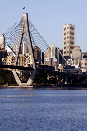Anzac Bridge, Sydney, Australia: ANZAC Bridge is the longest cable-stayed bridge in Australia, and amongst the longest in the world.のeditorial素材