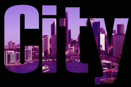City In Letters  With City Background, Purple Colouredの写真素材