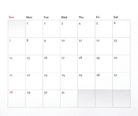 Empty Plain Paper Structure Monthly Business Calendar, Background