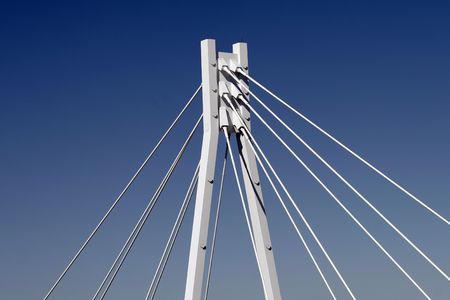 White Bridge Pylon, Steel Cables, Dark Blue Sky, Sydney, Australiaの写真素材