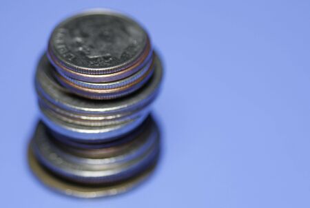 Stack Of Coins, Focus On Front Edge Of Top Coin, Shallow Depth Of Field