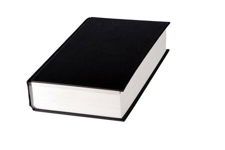Thick Book With A Black Blank Cover On A White Backgroundの写真素材