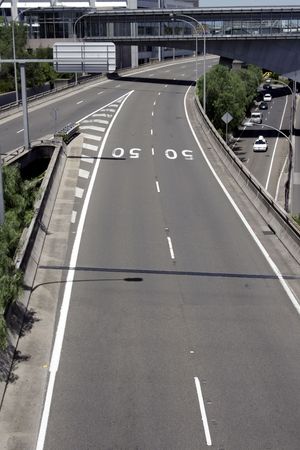 Empty Highway Road, Markings, 50 Speed Limit Painted On Street, Sydney, Australia