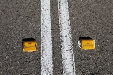 double lines in the middle of the roadの写真素材