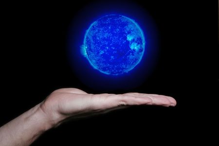 Flat Hand With Blue Glowing Shpere