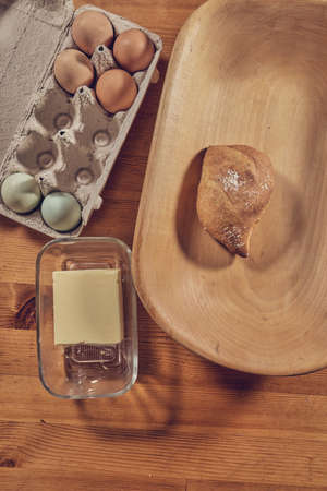 Morning breakfast on wooden tableの写真素材