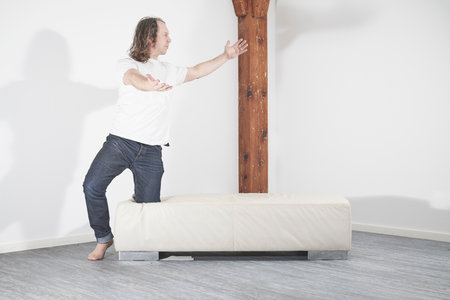 Man performing mental training to relaxの写真素材