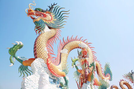 Golden Dragon Statue, NaKhon Sawan Parkの写真素材
