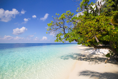 View of vilamendhoo island at the water bungalows side in the Indian Ocean Maldives