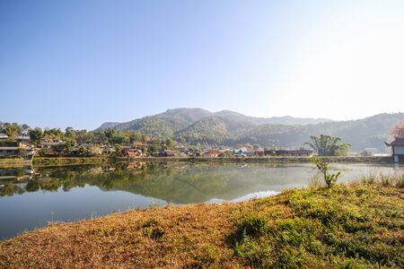 Reflection view at Rak Thai Village, Mae Hong Son Province, Thailandの写真素材