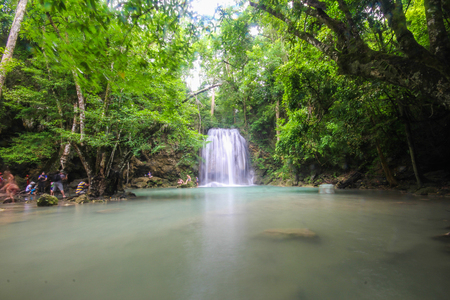 Erawan Waterfall, Kanchanaburi, Thailandの写真素材