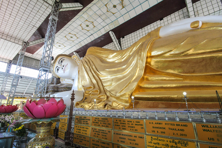 Shwethalyaung Reclining Buddha in Bago, Myanmarの写真素材