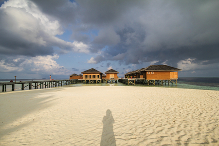View of vilamendhoo island at the water bungalows side in the Indian Ocean, Maldivesの写真素材