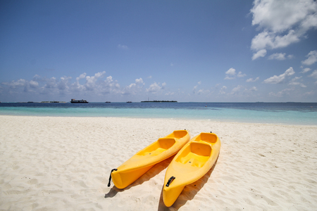 View of vilamendhoo island at the water bungalows side in the Indian Ocean, Maldivesの写真素材