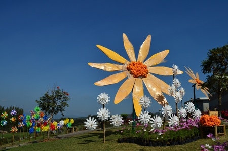 The big lower in the field among the small turbineの写真素材