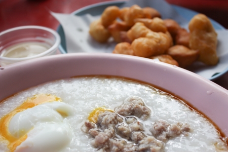 Rice porridge with chinese doughnutの写真素材
