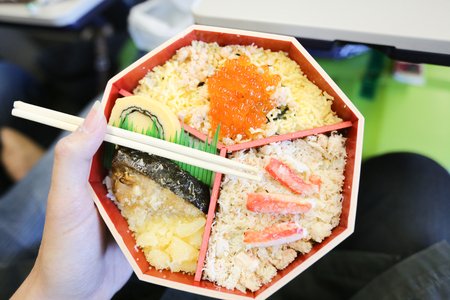 Japanese bento food on Shinkansen trainの写真素材