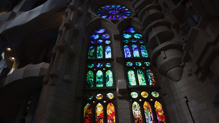 Interior of the Sagrada Familia church in Barcelona, Spain