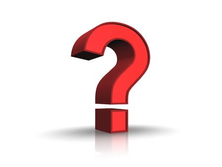 3D illustration of red question mark, isolated on white backgroundの写真素材
