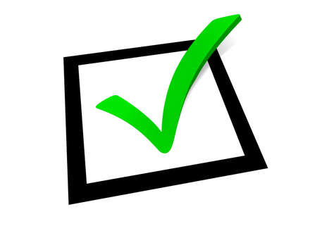 Green check mark outgoing from a black squareの写真素材