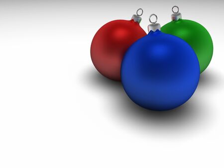 Three mat colorful christmas bulbs with silver hangers, 3d renderの写真素材