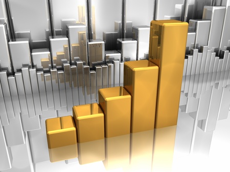 Gold chart in foreground and silver charts in backgroundの写真素材