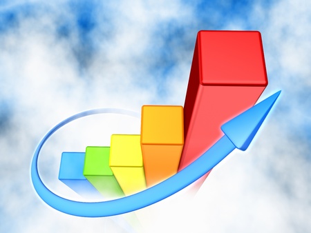 Colorful graph with a blue arrow in the cloudsの写真素材