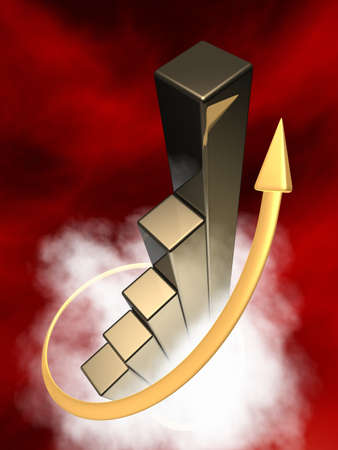 Hot metal graph with golden arrow pointing upwardsの写真素材