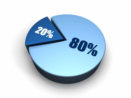 Blue pie chart with eighty and twenty percent, 3d renderの写真素材