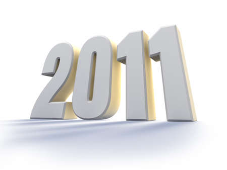 Year 2011, large white number with backlit, 3d renderの写真素材