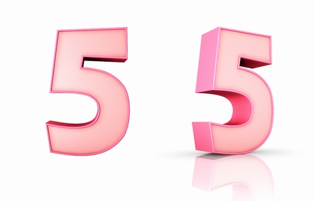 3d pink number five, isolated on white background, 5の写真素材