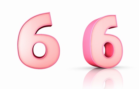 3d pink number six, isolated on white background, 6の写真素材
