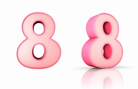 3d pink number eight, isolated on white background, 8