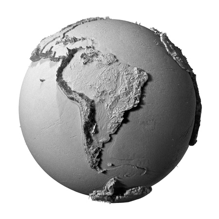 Realistic model of planet earth isolated on white background - south america, 3d illustrationの写真素材