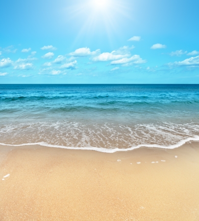 Perfect sandy beach in hot summer day