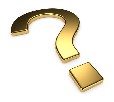 Golden question mark on white background, 3d renderの写真素材