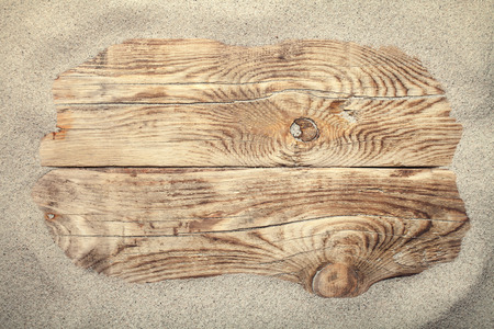 Sand on planked wood for summer. Copy space. Top viewの写真素材