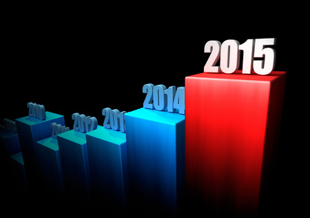 Chart of growth year after year on black background. 2015 as an end. 3d renderの写真素材