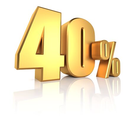 40 percent on white background. 3d render gold metal discountの写真素材